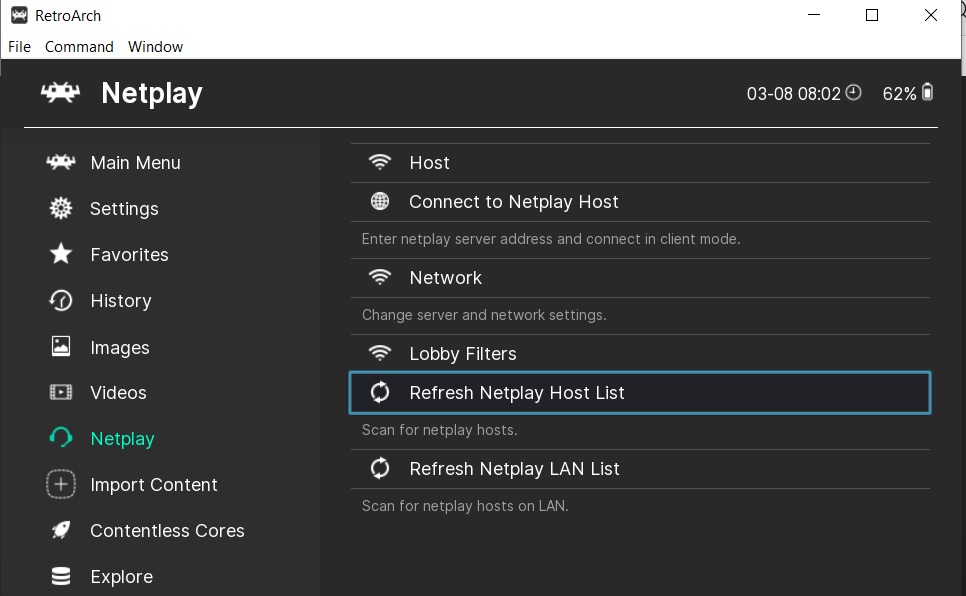 refresh netplay host list