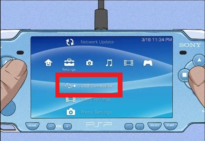 usb connection on psp