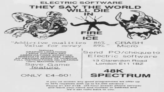 They Say The World Will Die In Fire And Ice (1984)(Electric Software)